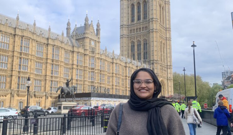 Sixteen-year-old #iwill ambassador Qahira Shah, from Cardiff, stands outside the Houses of Parliament after being invited to London for the launch of Our Generation, Our Vote.