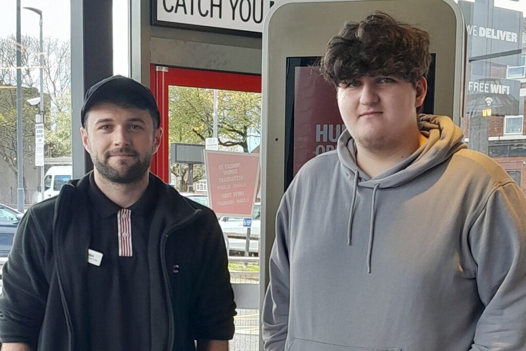 Hatch participant Ryan Sinnott, right, with his KFC manager James.